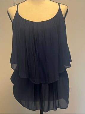 Forever 21 Navy Blue Tiered Ruffle Camisole Top Adjustable Straps‎ Women Large
